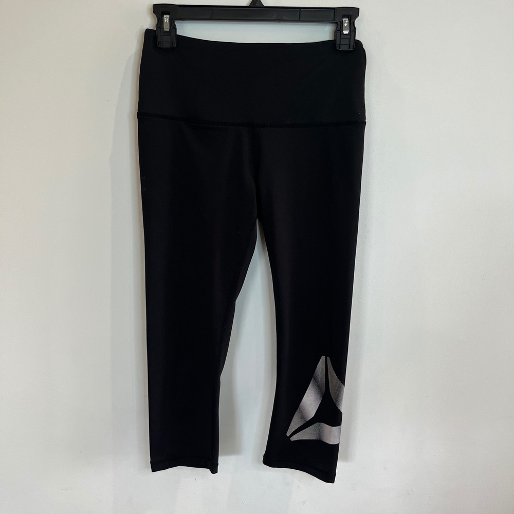 Reebok Womens Black Silver Delta Logo High Rise Cropped Leggings Size S -B021